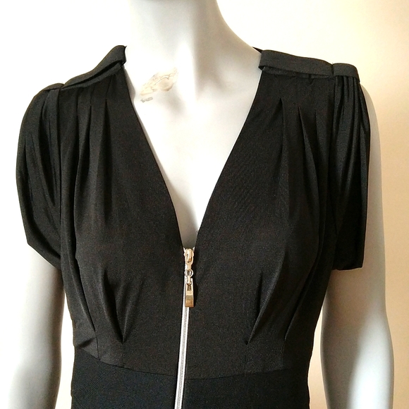 Black Half Bondage Full Zip Dress - Picture 2 of 6